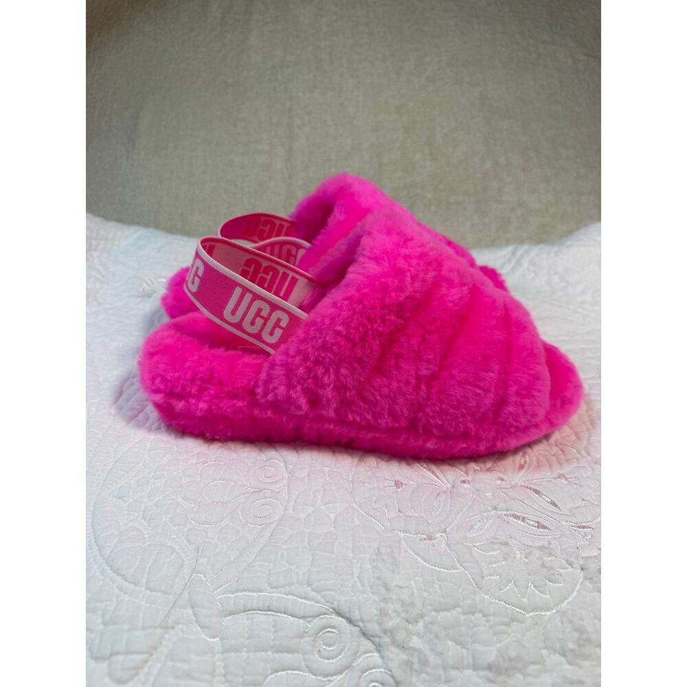 UGG Women 8 Pink NWOT Fluff Yeah Rock Shearling Slingback Slippers Sandals Shoes - Picture 9 of 11